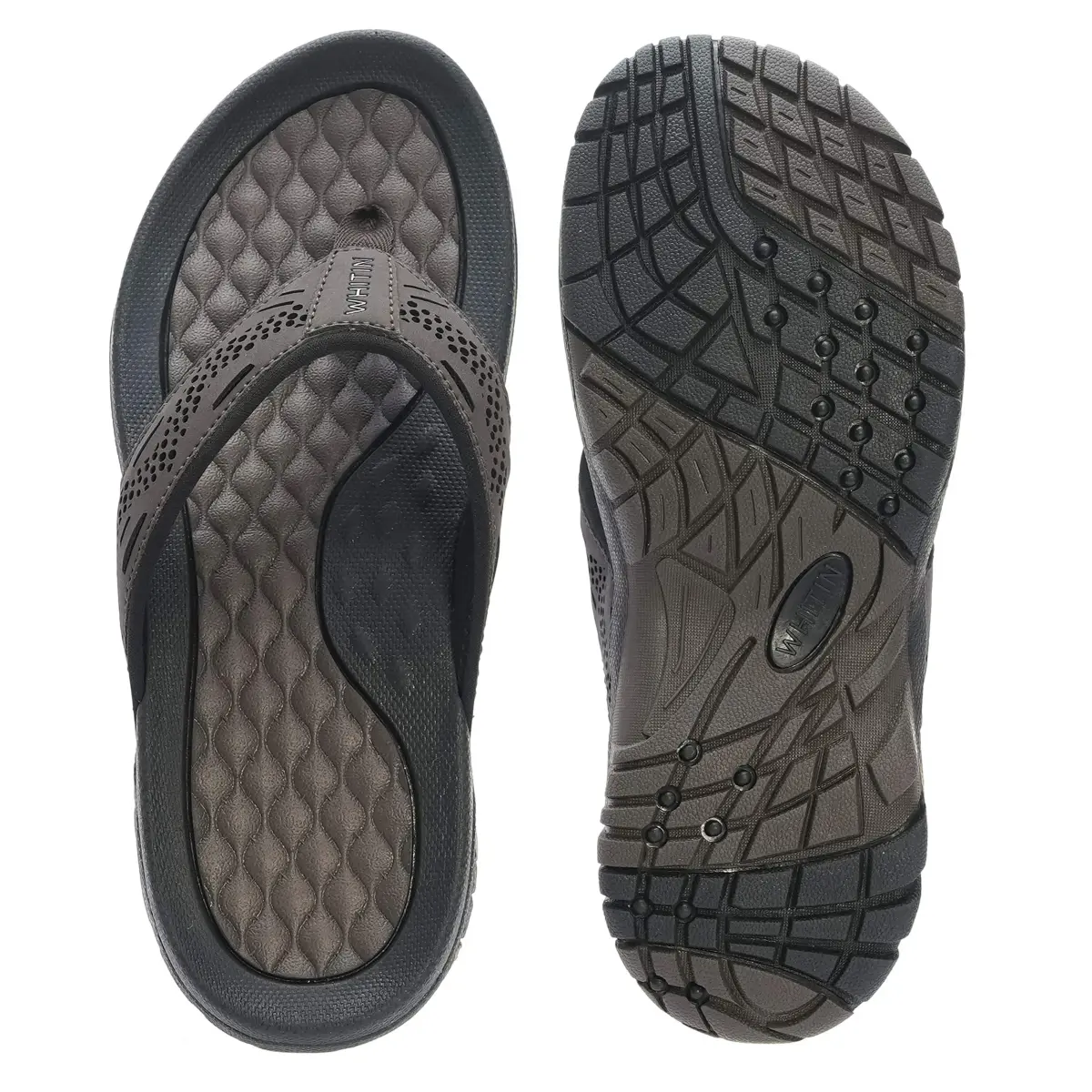 WHITIN Men's Arch Support Flip Flops Slip Resistant Outdoor Sandals Brown 27cm (9 US) - view 7
