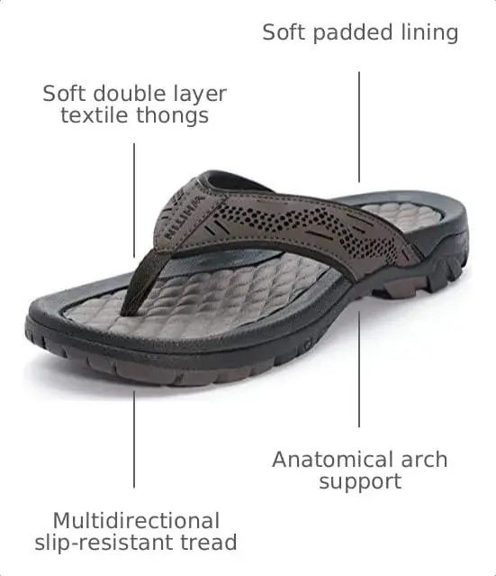 WHITIN Men's Arch Support Flip Flops Slip Resistant Outdoor Sandals Brown 27cm (9 US) - view 3