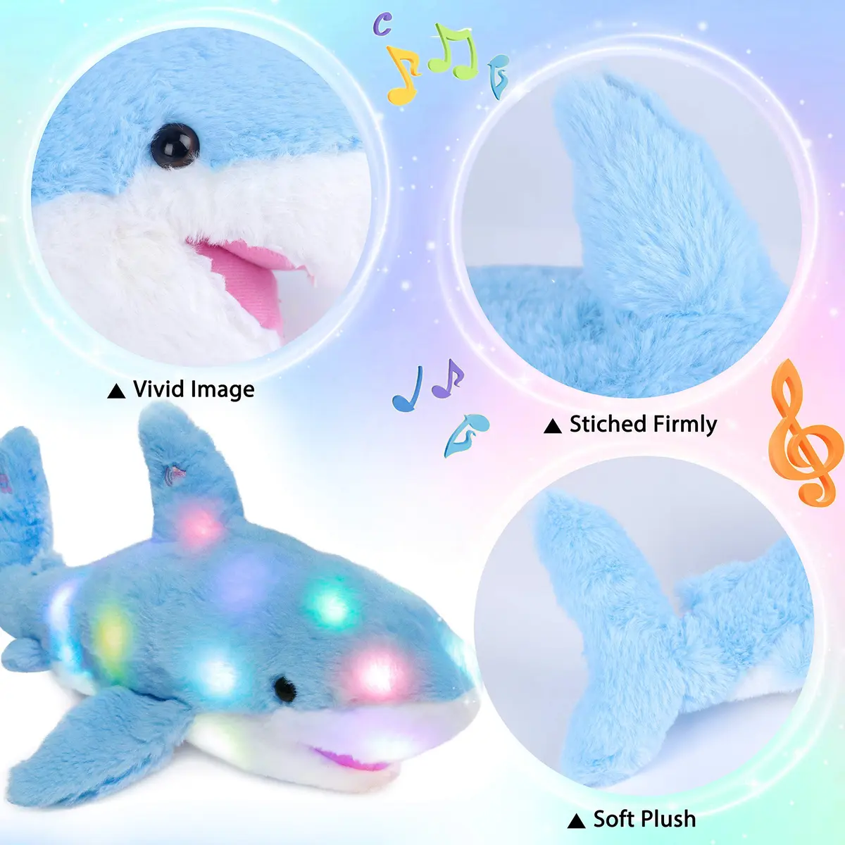 Hopearl LED Musical Stuffed Shark Plush Toy 40.64cm (16'') | Soft Blue Toy with Lullaby & Lights - view 5