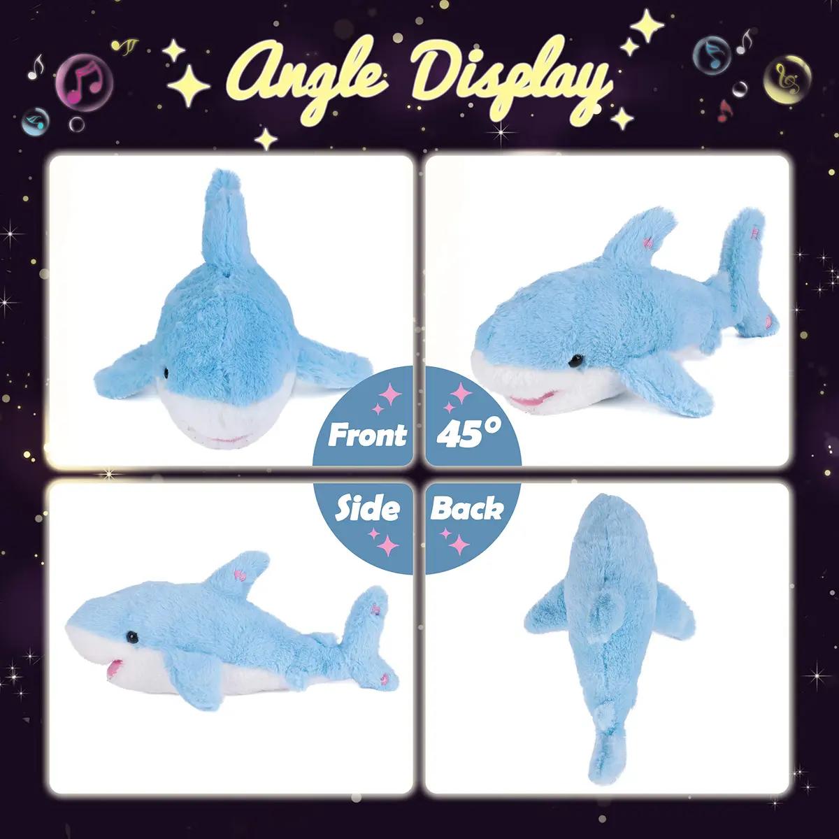 Hopearl LED Musical Stuffed Shark Plush Toy 40.64cm (16'') | Soft Blue Toy with Lullaby & Lights - view 3