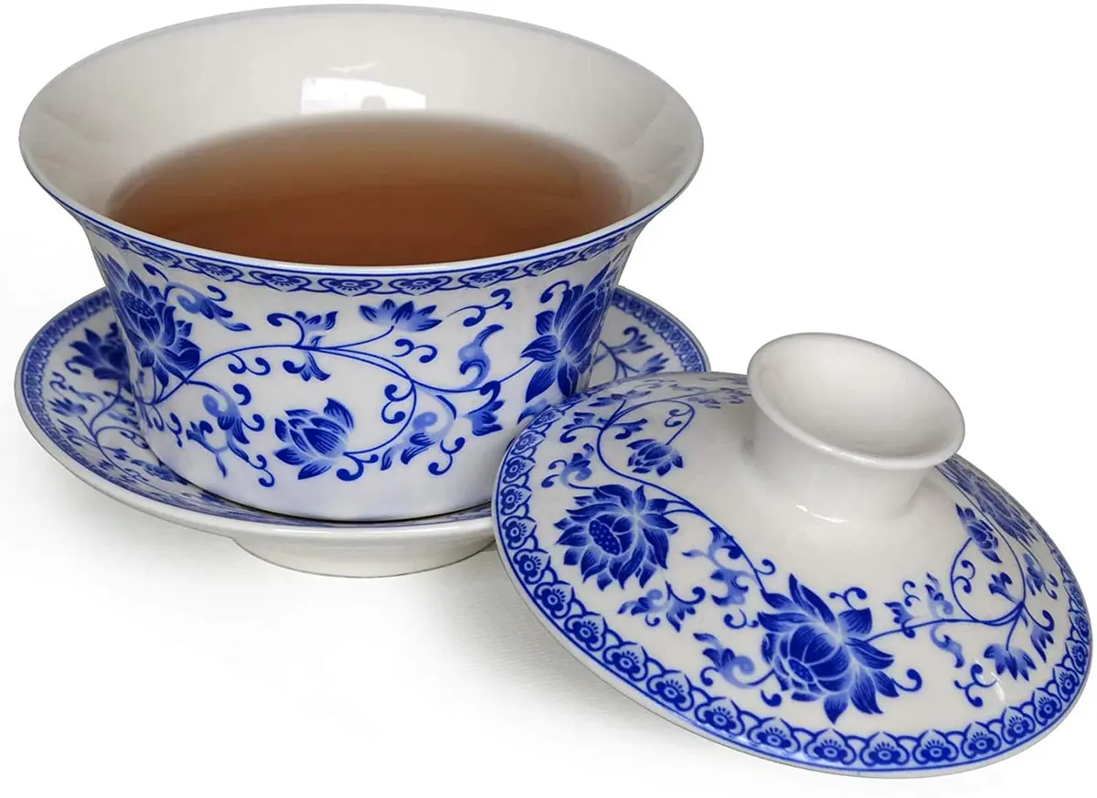 Eplze Large Ceramic Gaiwan 300ml (10oz) Blue Lotus | Traditional Chinese Kung Fu Tea Cup - view 3