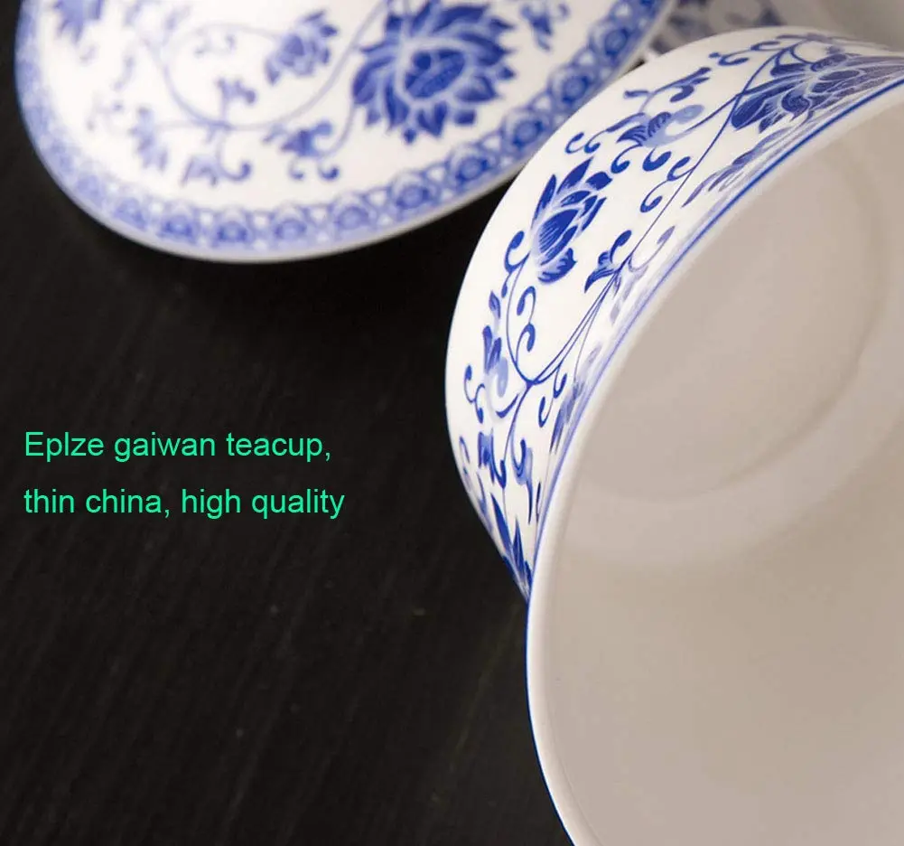 Eplze Large Ceramic Gaiwan 300ml (10oz) Blue Lotus | Traditional Chinese Kung Fu Tea Cup - view 4