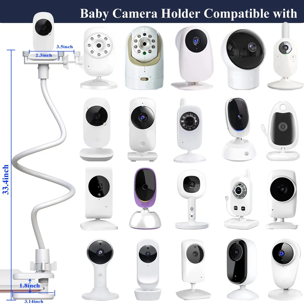 Derebir Flexible Baby Camera Mount Holder Stand | Compatible with Nanit Pro, HelloBaby, Infant Optics & 1/4" Cameras - view 3