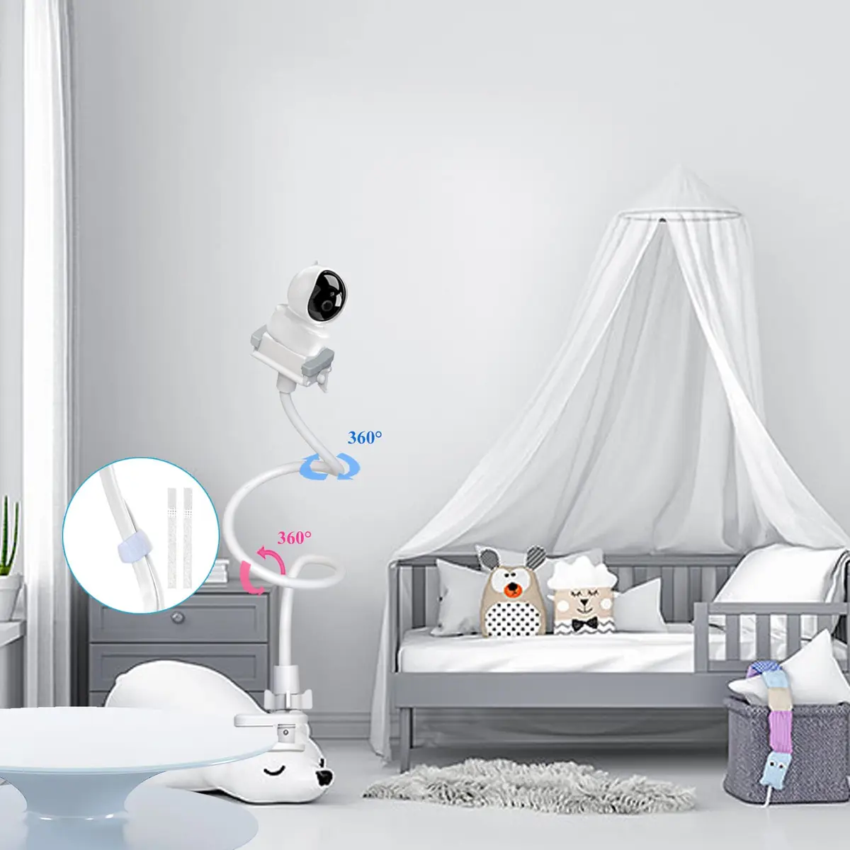 Derebir Flexible Baby Camera Mount Holder Stand | Compatible with Nanit Pro, HelloBaby, Infant Optics & 1/4" Cameras - view 4