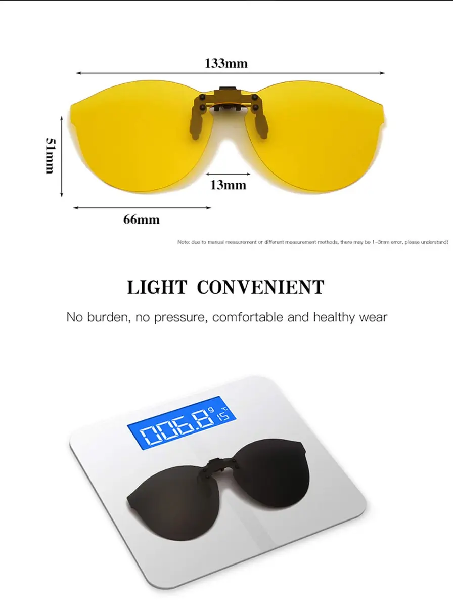 YAMEIZE Polarized Clip-on Sunglasses Night Vision Cat Eye Style 66mm (2.60 inches) | UV400 Protection for Prescription Glasses - view 3