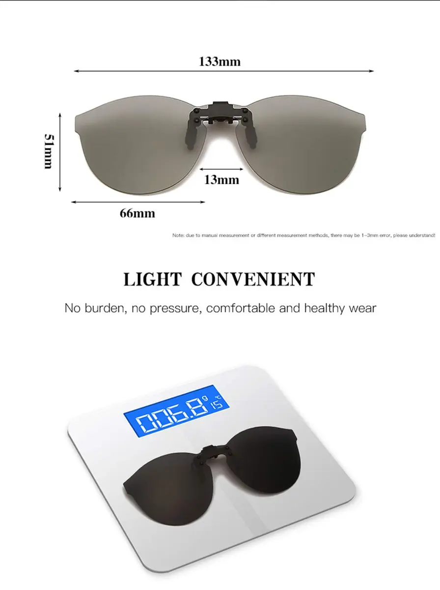 YAMEIZE Polarized Clip-on Sunglasses for Prescription Glasses, Cat Eye Style, Discoloration Lens | UV400 Protection - view 3