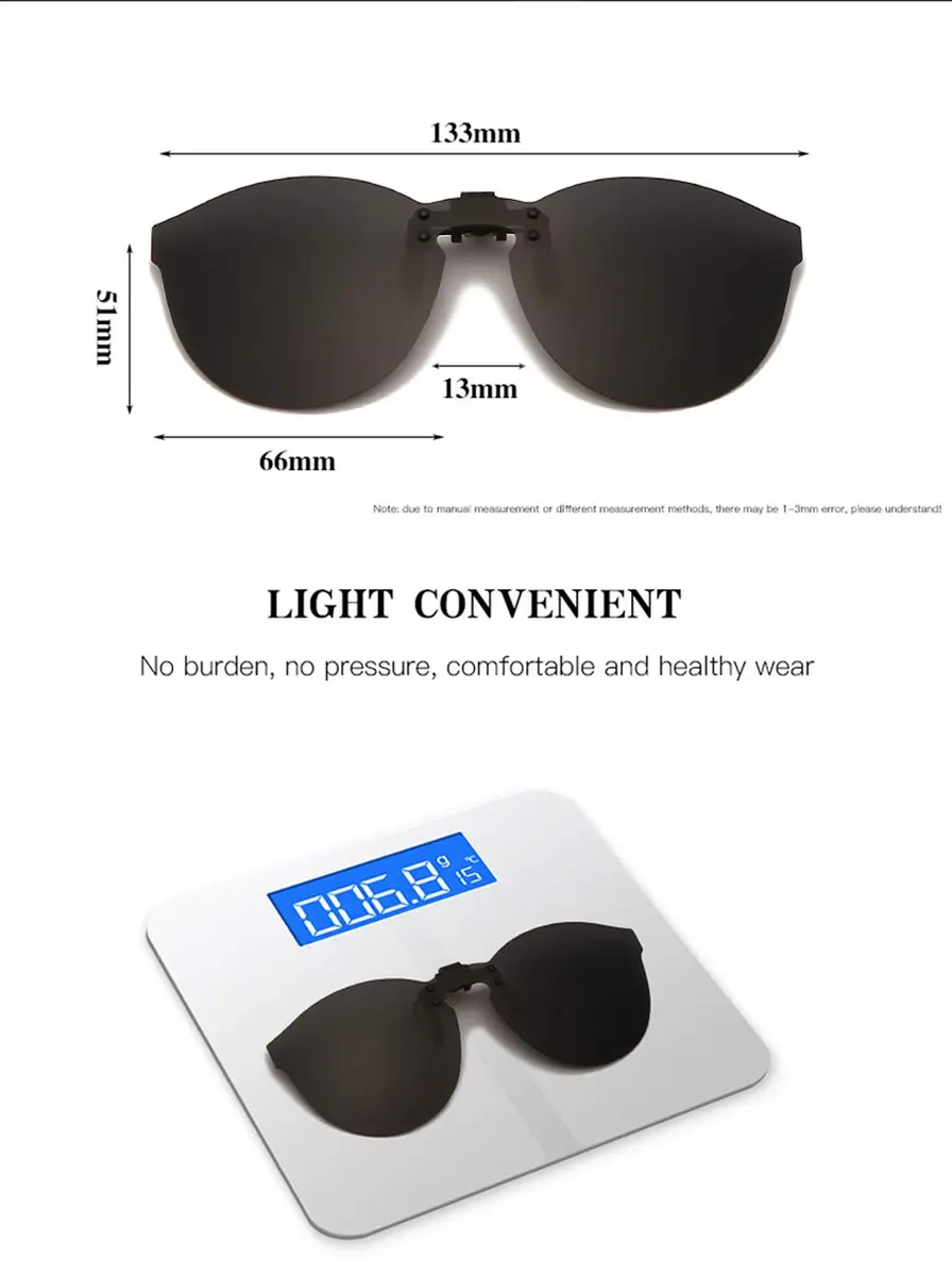 YAMEIZE Cat Eye Clip-on Sunglasses for Prescription Glasses, Grey 66mm Lens Width | Polarized UV400 Protection - view 2