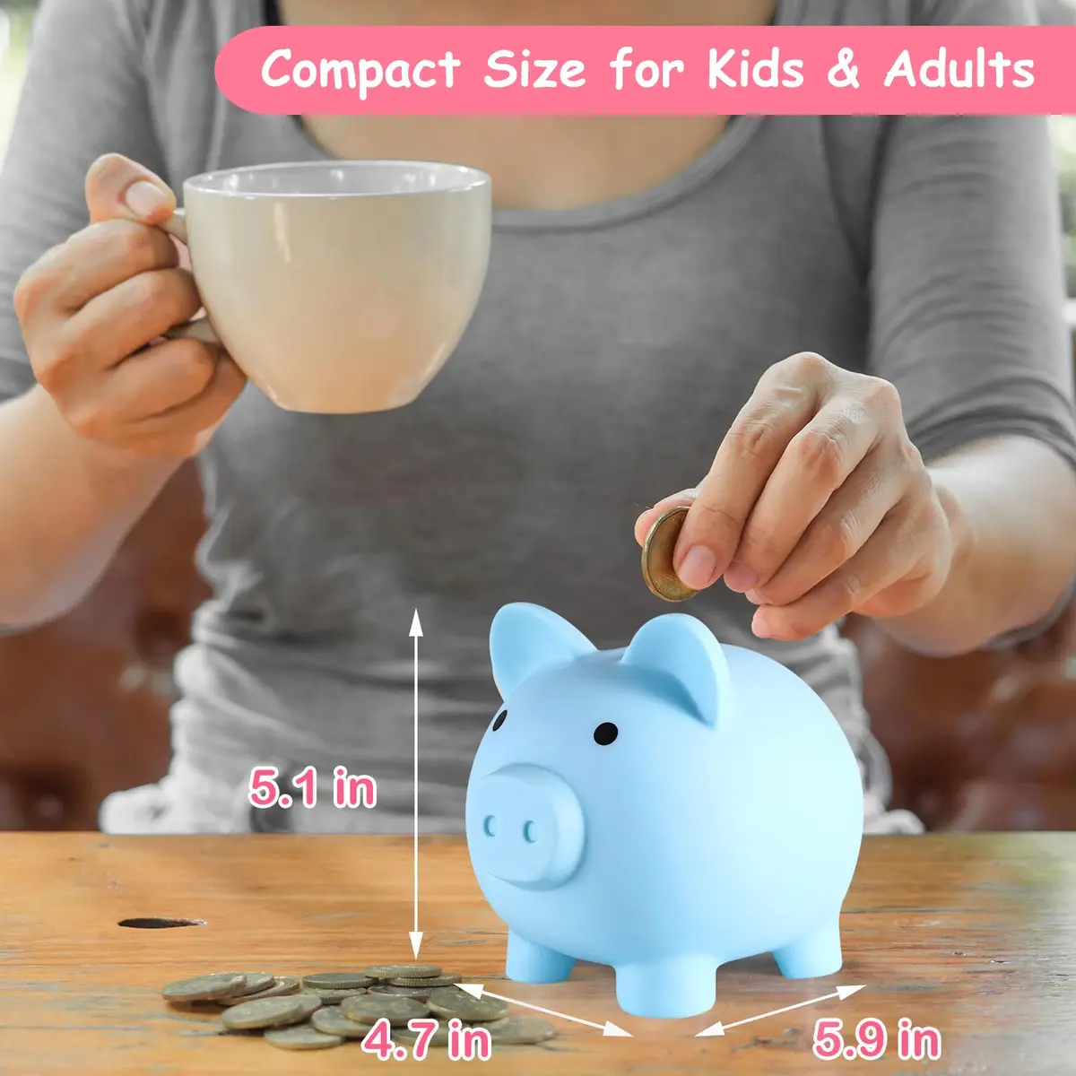 PJDRLLC Piggy Bank for Kids - Unbreakable Plastic Money Bank - Medium Size | Durable, Safe & Colorful - view 5
