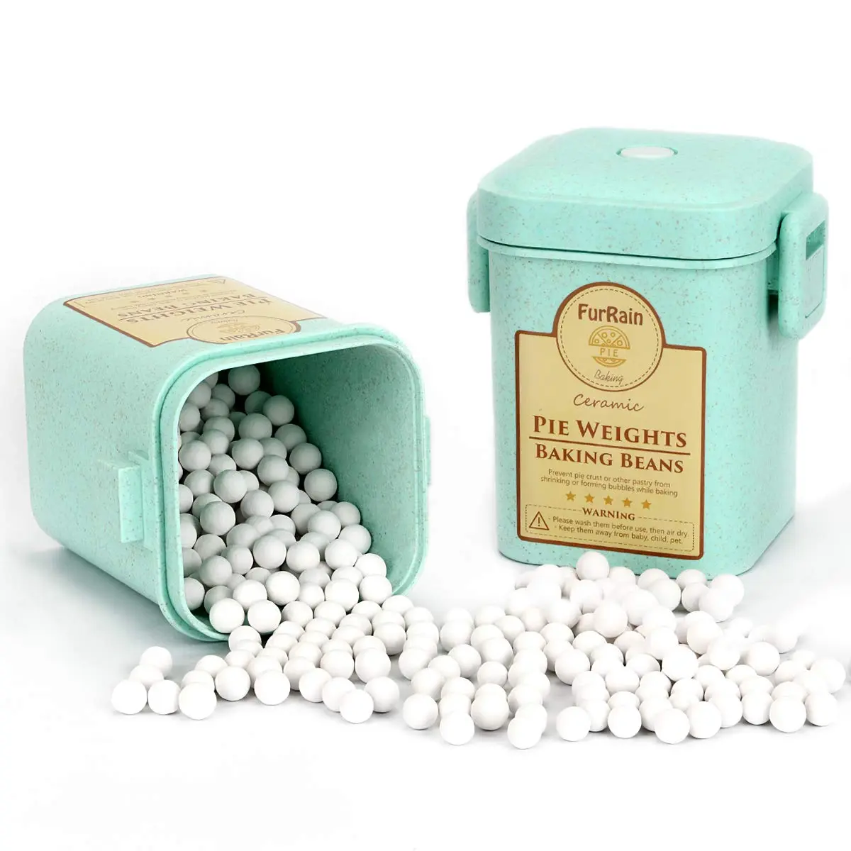 FurRain Ceramic Pie Weights Reusable 10mm Baking Beans | Natural Ceramic Stoneware with Wheat Straw Container - main product image