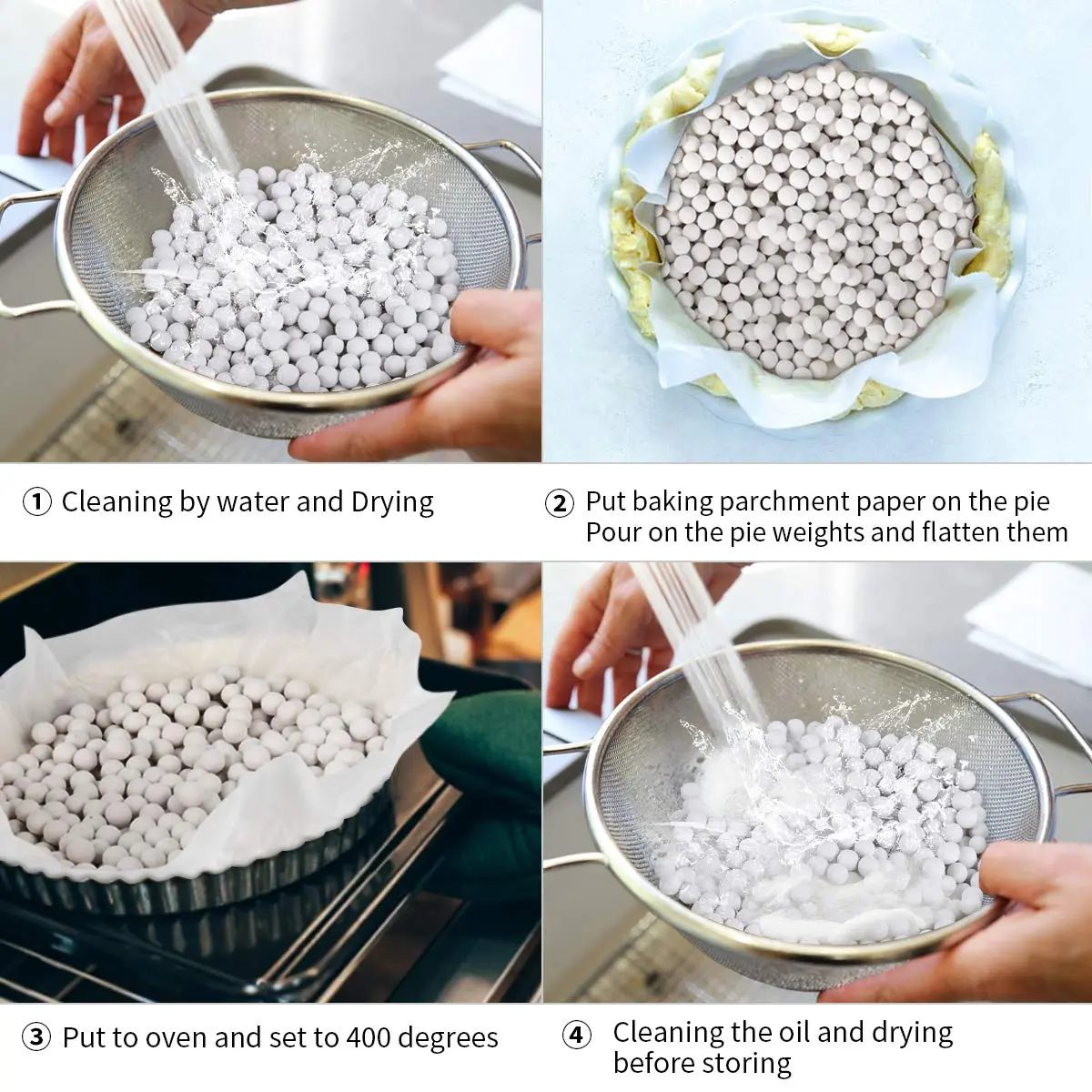 FurRain Ceramic Pie Weights Reusable 10mm Baking Beans | Natural Ceramic Stoneware with Wheat Straw Container - view 7