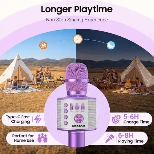 BONAOK Wireless Bluetooth Karaoke Microphone Q37 Light Purple | 3-in-1 Portable Mic Speaker for All Smartphones - view 4