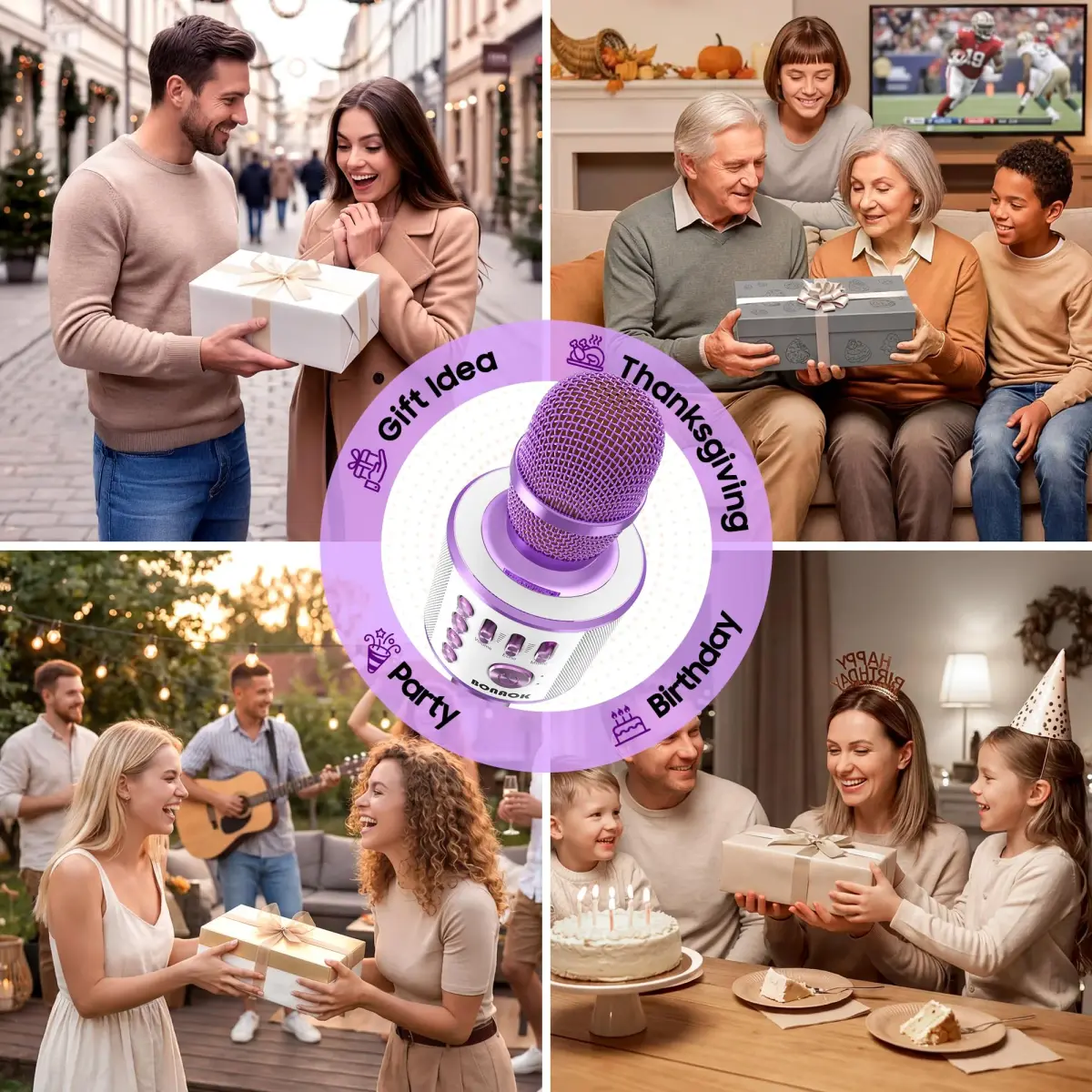 BONAOK Wireless Bluetooth Karaoke Microphone Q37 Light Purple | 3-in-1 Portable Mic Speaker for All Smartphones - view 8