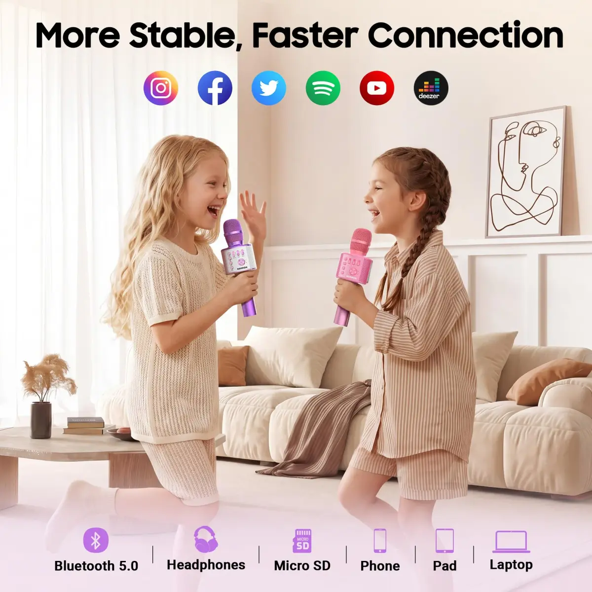 BONAOK Wireless Bluetooth Karaoke Microphone Q37 Light Purple | 3-in-1 Portable Mic Speaker for All Smartphones - view 3