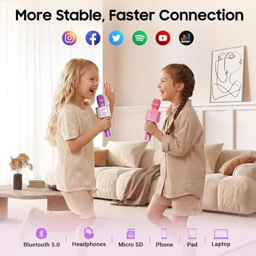 BONAOK Wireless Bluetooth Karaoke Microphone Q37 Light Purple | 3-in-1 Portable Mic Speaker for All Smartphones - view 3