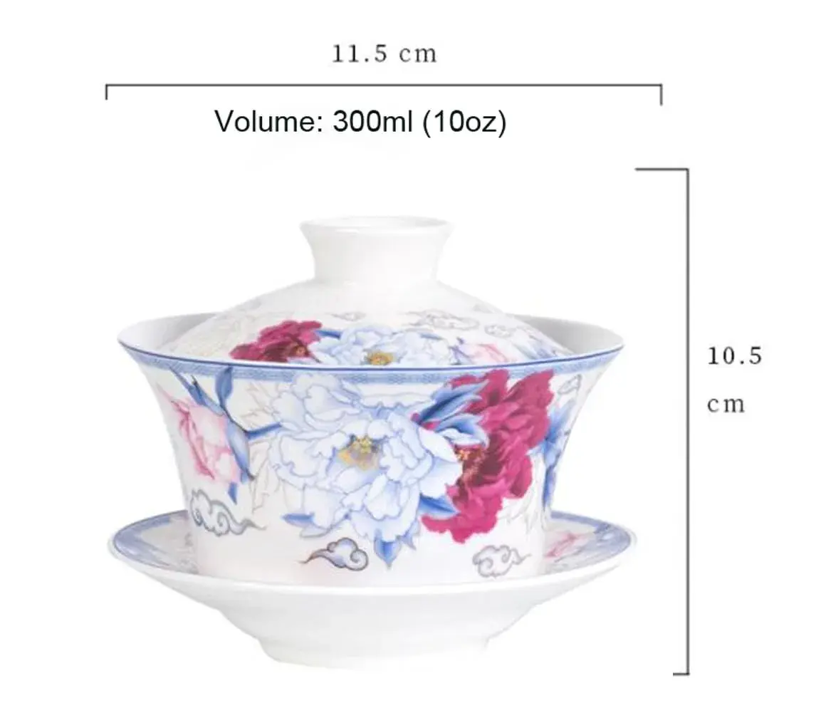Eplze Large Gaiwan Ceramic Teacup 300ml (10oz) | Traditional Chinese Kung Fu Tea Ceremony Cup - view 2