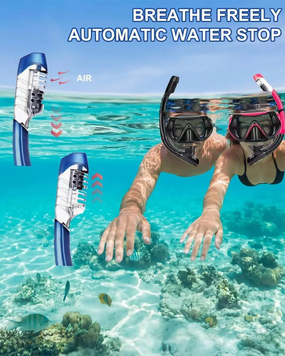 DIPUKI Snorkel Mask Snorkeling Set for Adults & Youth | Full Dry Snorkel & Tempered Glass (Black) - view 5
