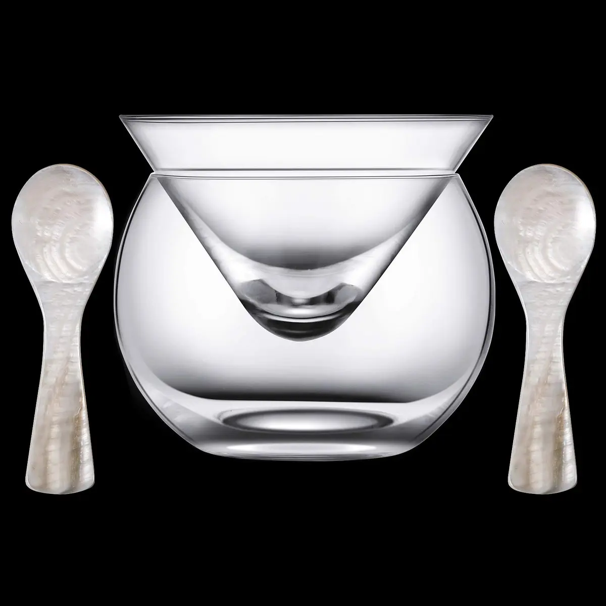 Patelai Caviar Serving Set, Glass Dish with 2 Pcs Caviar Spoons | Elegant & Durable - main product image