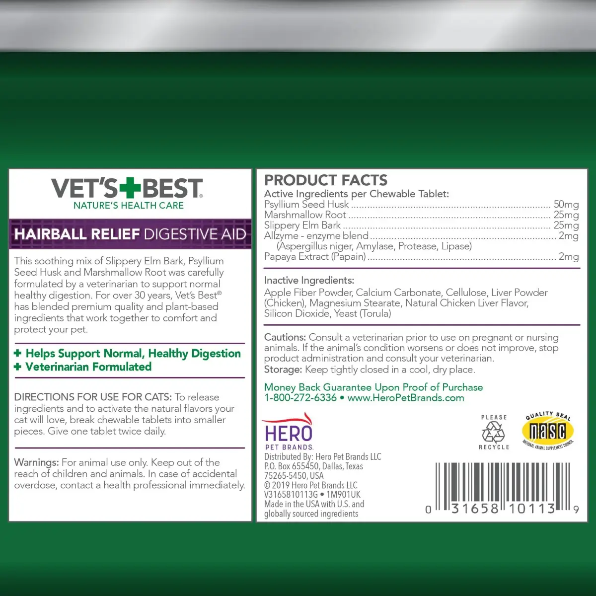 Vet's Best Cat Hairball Relief Chewable Tablets 180 Count | Natural Digestive Aid for Cats - view 2