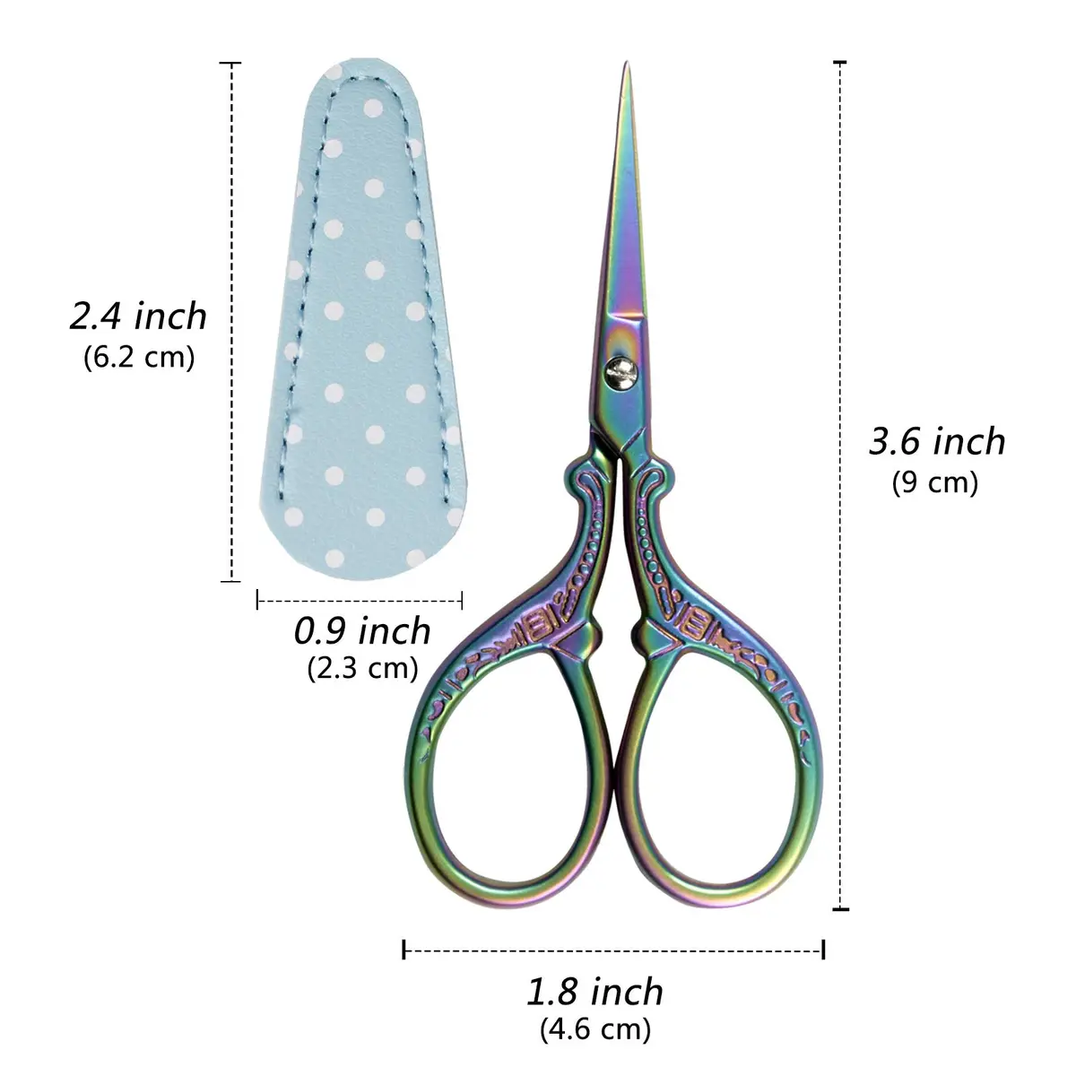 Hisuper 3.6 inch Embroidery Scissors for Sewing, Crafting, Leather Sheath | Ambidextrous Stainless Steel - view 2