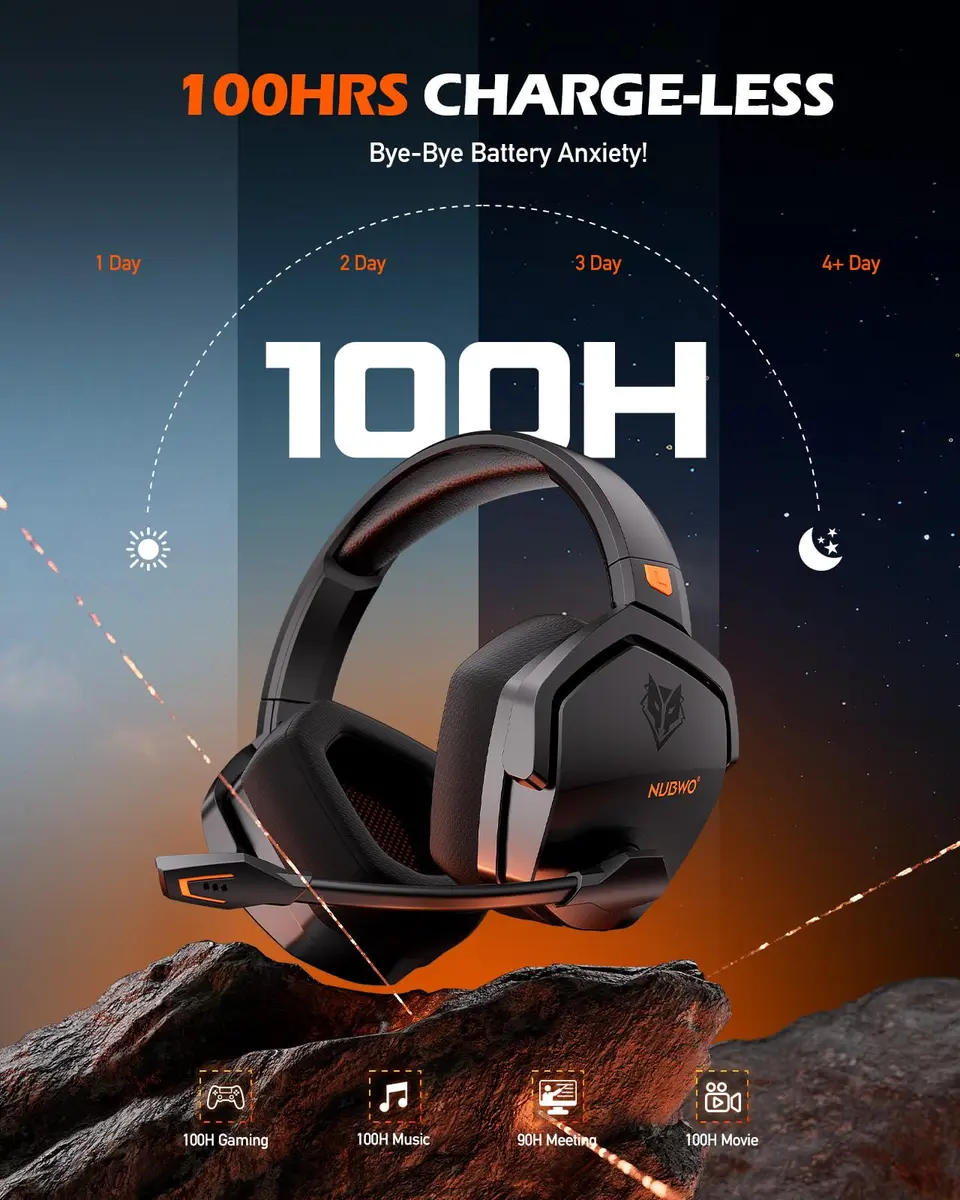 NUBWO G06 Wireless Gaming Headset with Mic for PS5 PS4 PC, 100-Hour Battery, 23ms Sync, Orange - view 4