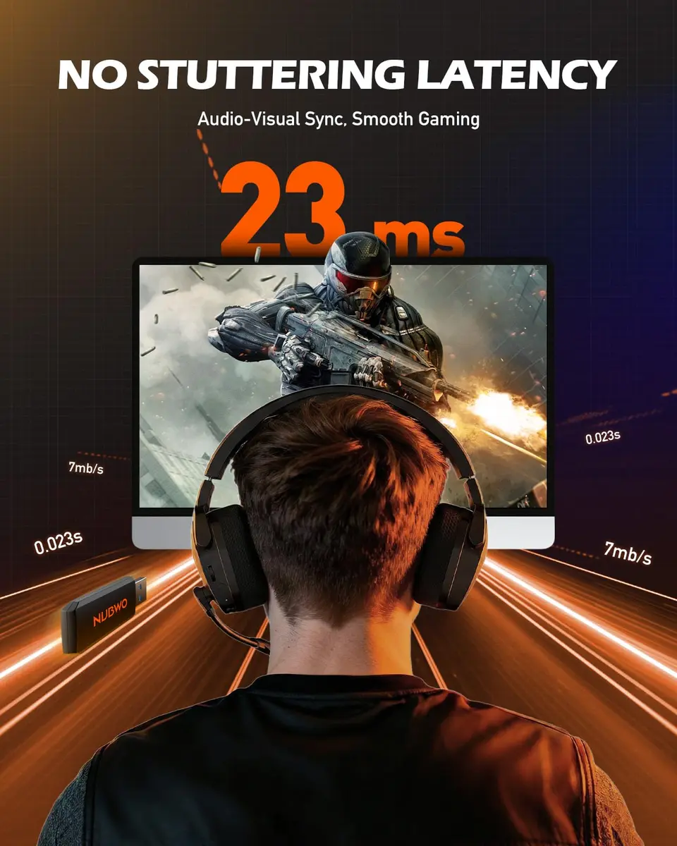 NUBWO G06 Wireless Gaming Headset with Mic for PS5 PS4 PC, 100-Hour Battery, 23ms Sync, Orange - view 5