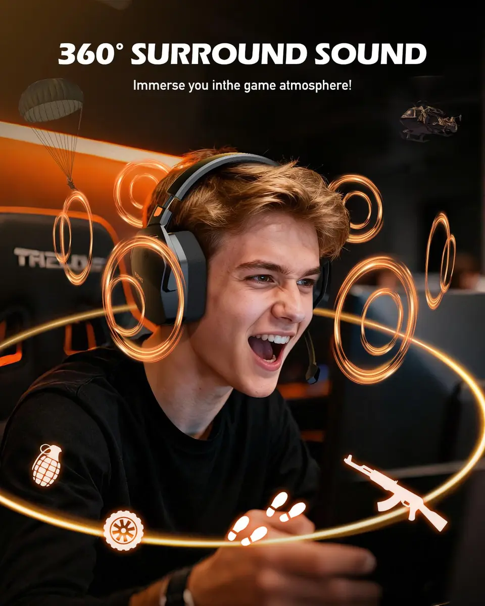 NUBWO G06 Wireless Gaming Headset with Mic for PS5 PS4 PC, 100-Hour Battery, 23ms Sync, Orange - view 6