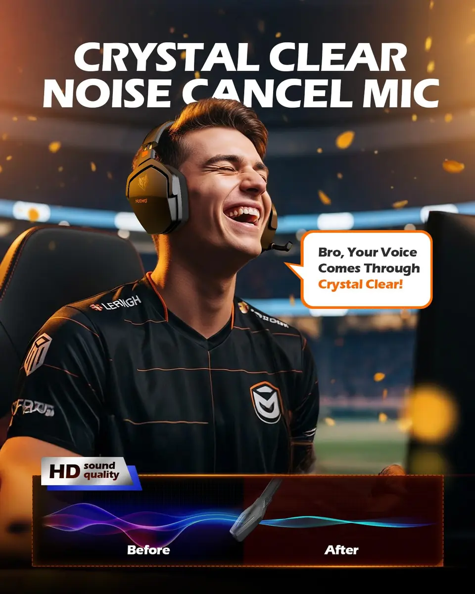 NUBWO G06 Wireless Gaming Headset with Mic for PS5 PS4 PC, 100-Hour Battery, 23ms Sync, Orange - view 7