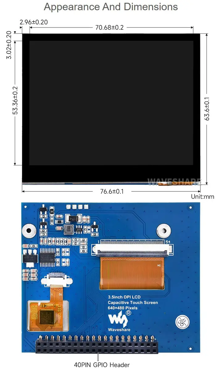 waveshare 3.5inch Capacitive Touch Screen LCD for Raspberry Pi | 640×480 IPS Low Power - view 7