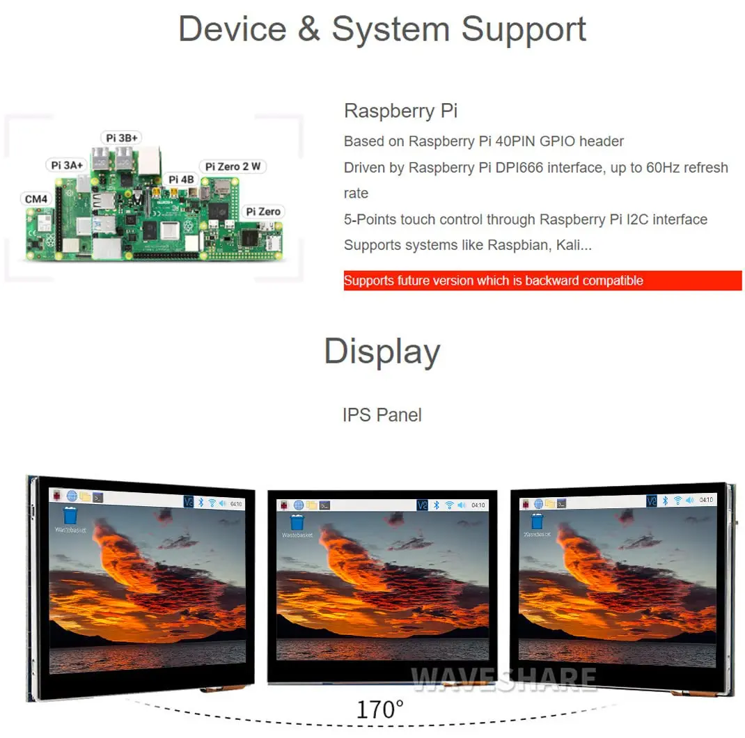 waveshare 3.5inch Capacitive Touch Screen LCD for Raspberry Pi | 640×480 IPS Low Power - view 4