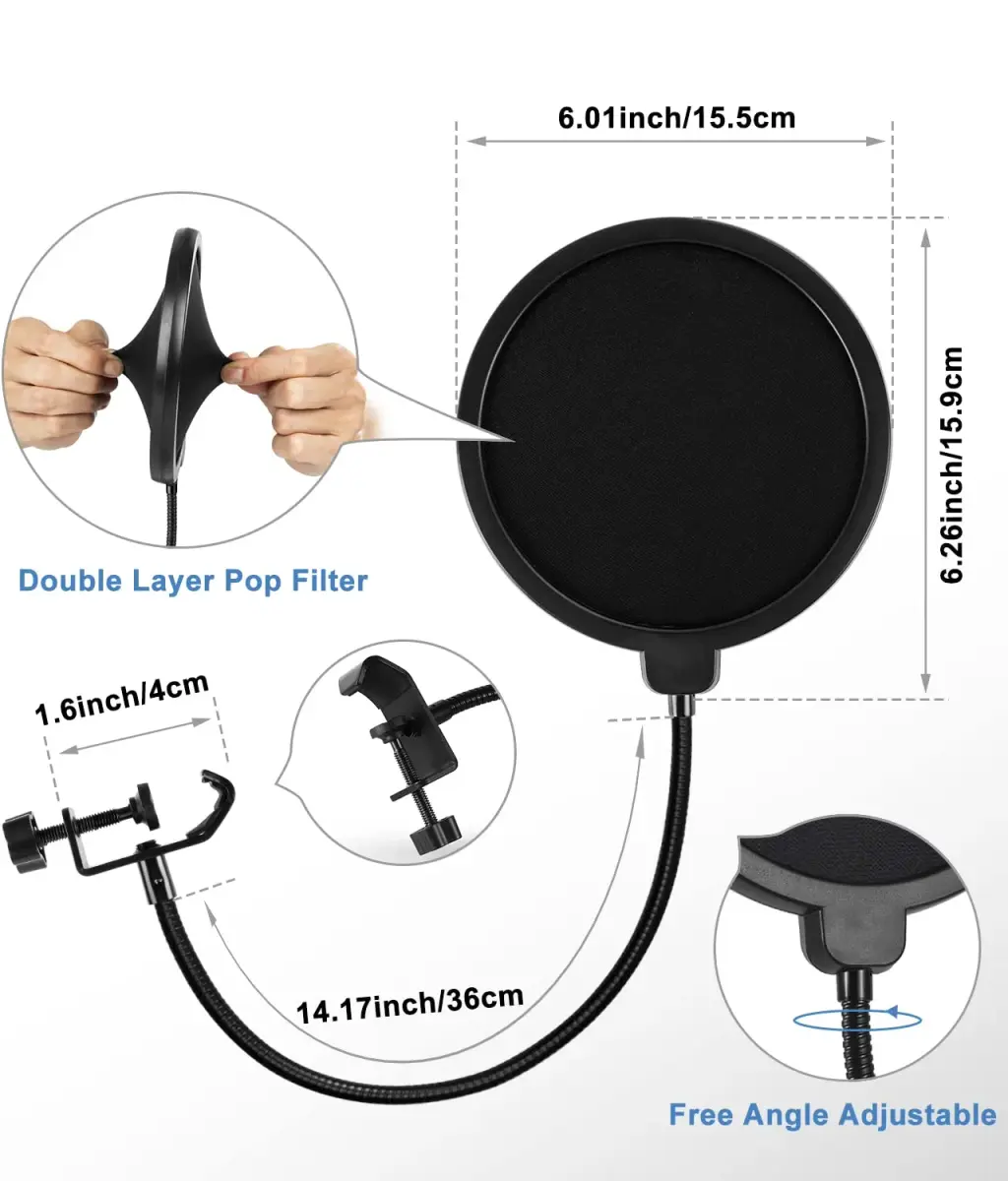 BILIONE Versatile Desktop Microphone Stand Kit with Pop Filter & Shock Mount | 1.12 kg (2.47 lb) Weighted Base - view 4