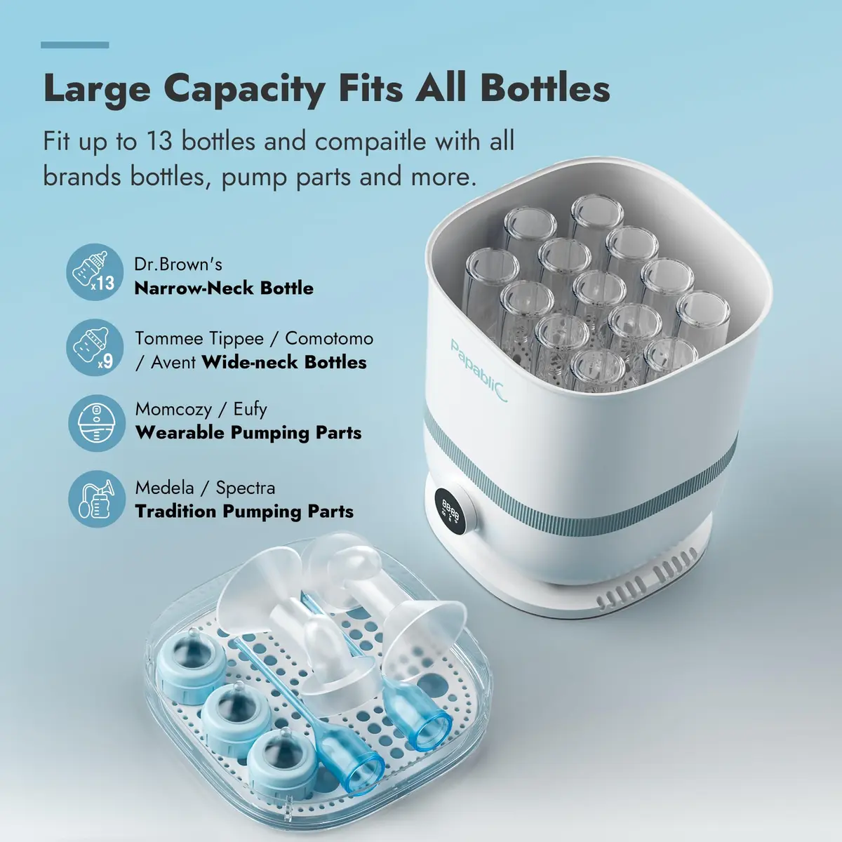 Papablic Bottle Sterilizer and Dryer Pro Max 13 Bottles Large Capacity | 5-in-1 Baby Care Device - view 5