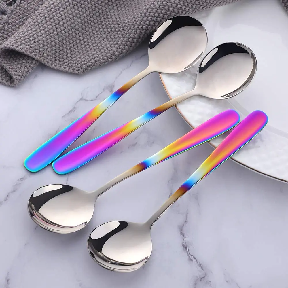 Buyer Star Bouillon Spoon Set, 7-Inch Round Soup Spoons, 6 Pieces | Gradient Rainbow - view 6