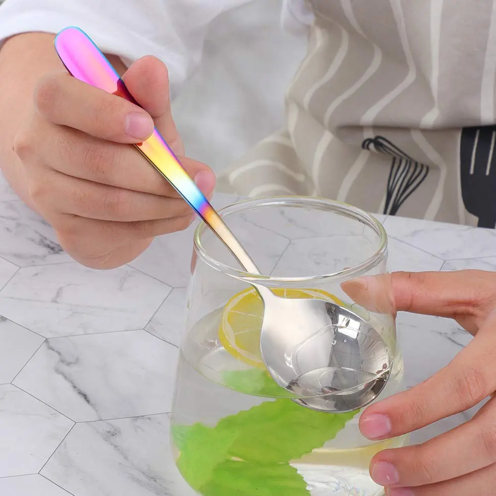 Buyer Star Bouillon Spoon Set, 7-Inch Round Soup Spoons, 6 Pieces | Gradient Rainbow - view 3