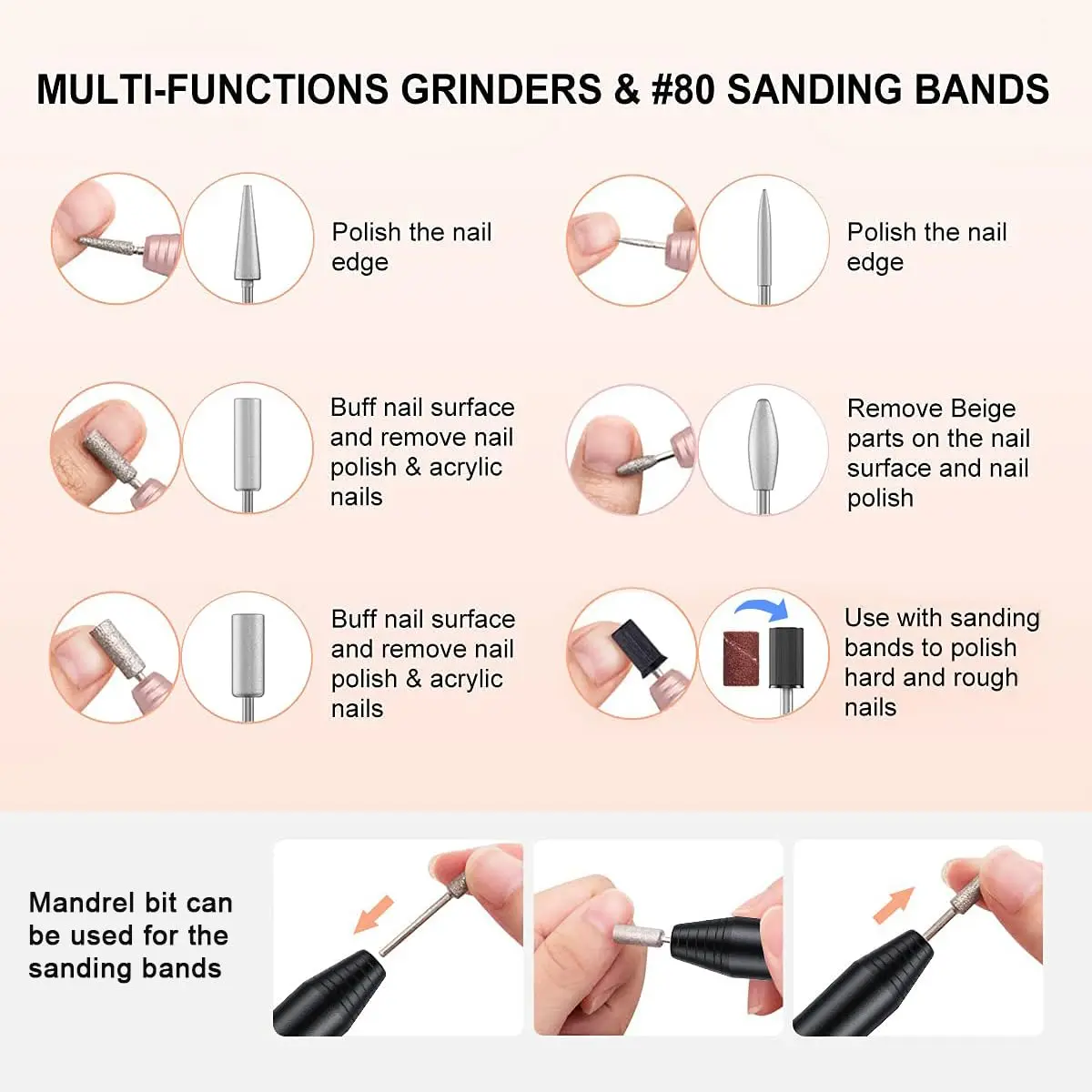COSITTE USB Nail Drill Machine for Acrylic Nails with 46 Sanding Bands | Black, 20000 RPM - view 5