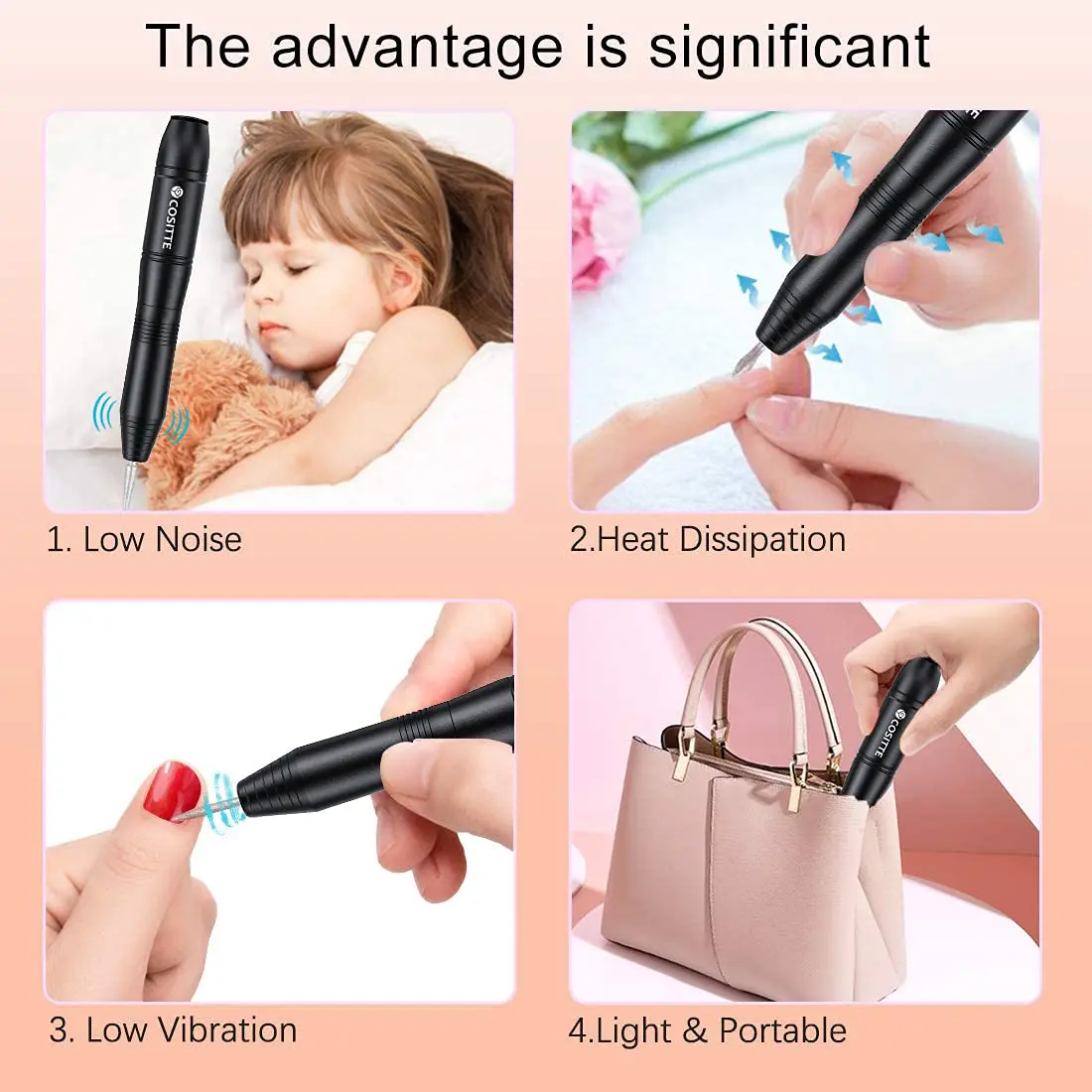COSITTE USB Nail Drill Machine for Acrylic Nails with 46 Sanding Bands | Black, 20000 RPM - view 6