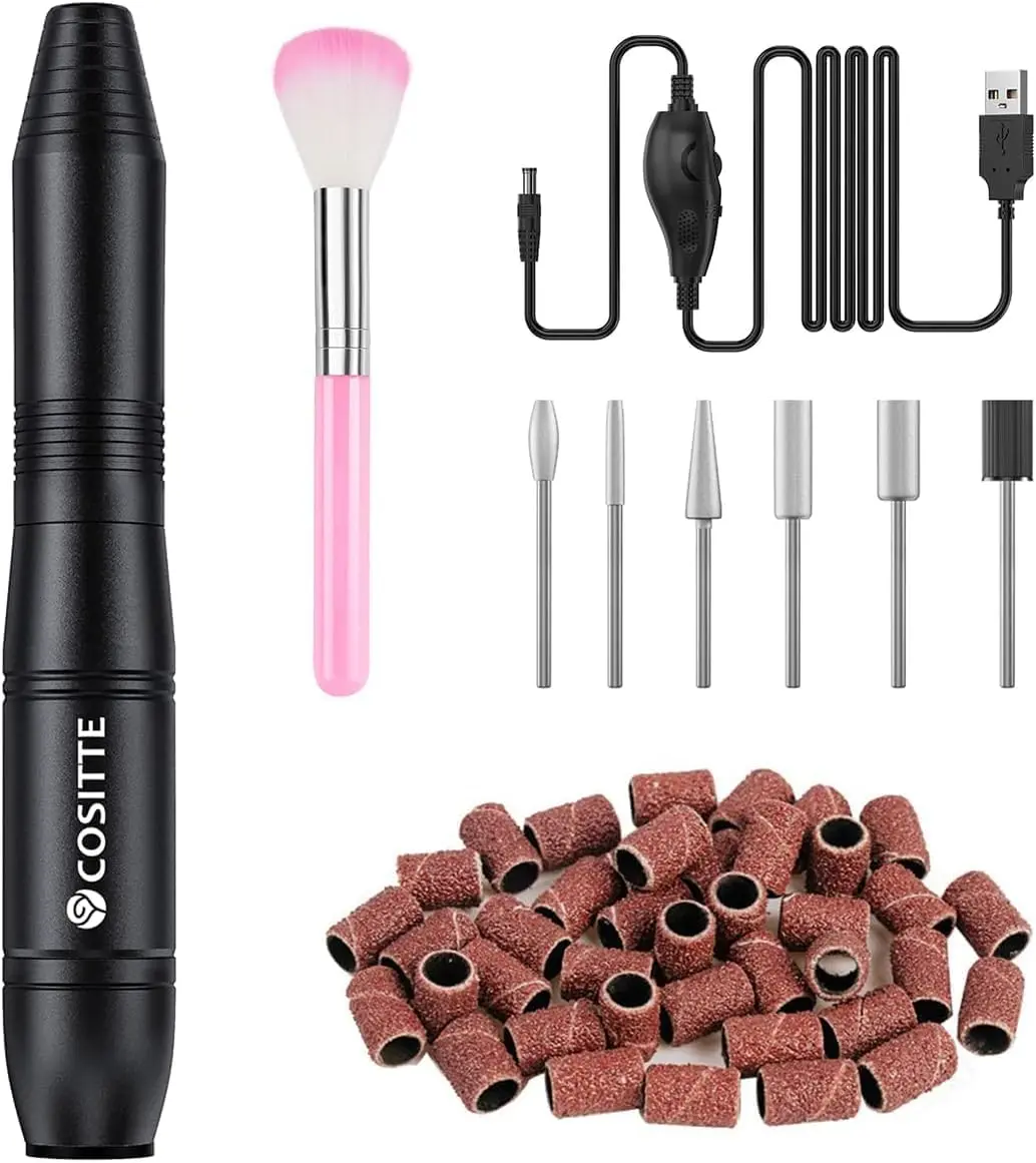 COSITTE USB Nail Drill Machine for Acrylic Nails with 46 Sanding Bands | Black, 20000 RPM - view 7