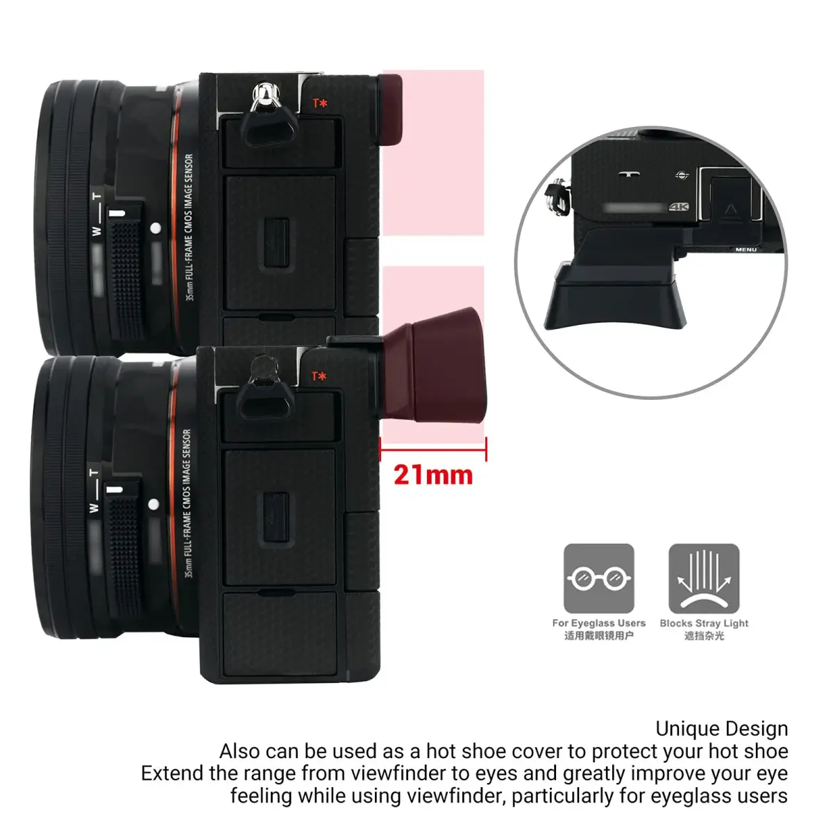 Kiorafoto Extended Eyecup for Sony Alpha A7C Camera | Protects Viewfinder from Impact & Light - view 2