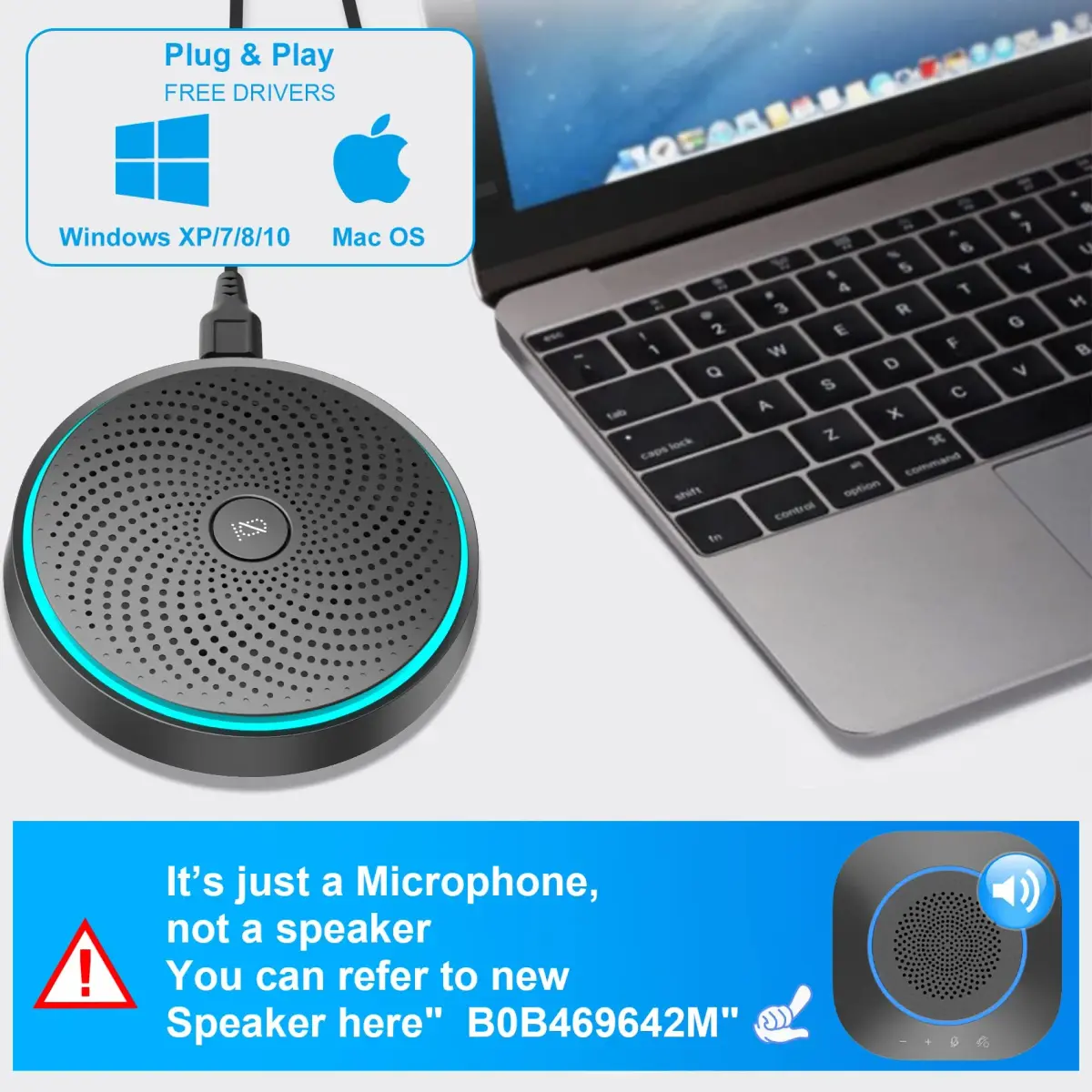 ANSTEN Conference USB Microphone, Omnidirectional Condenser PC Mic with Mute Function | 50g (1.76oz) - view 3