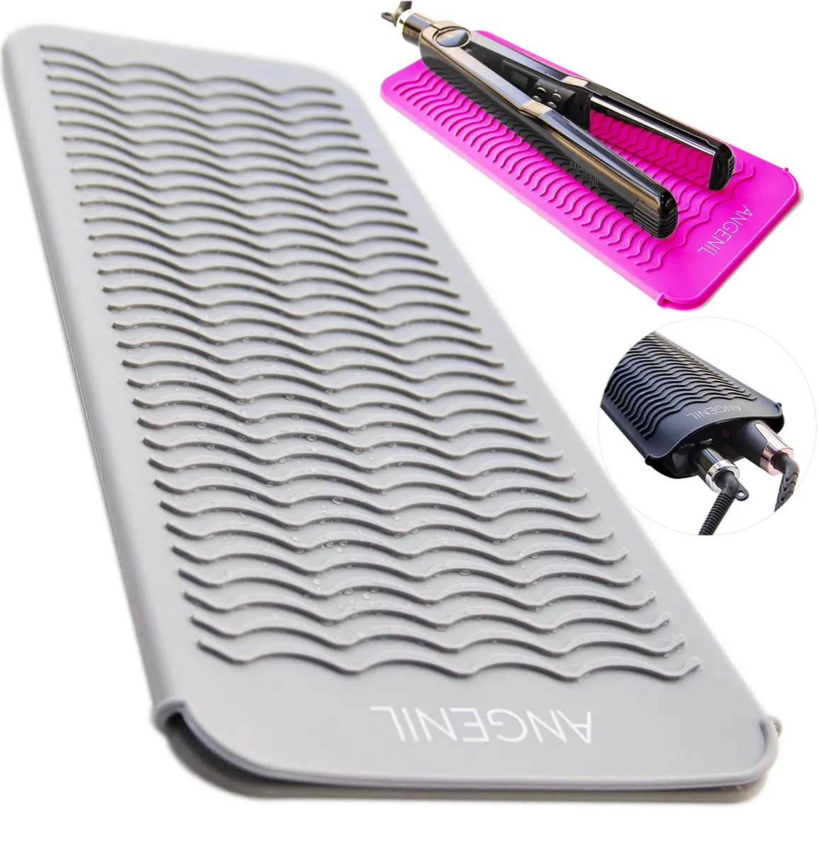 ANGENIL Professional Silicone Heat Resistant Mat Pouch for Hair Styling Tools, Grey | Protects Counters from Hot Irons - main product image