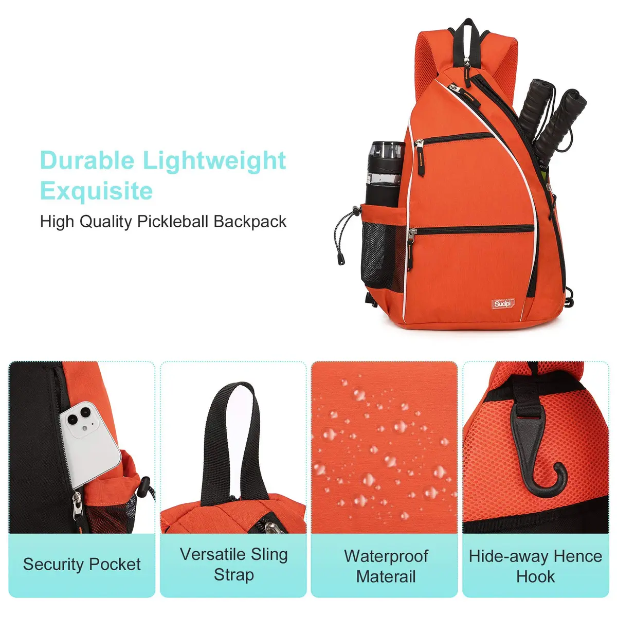 Sucipi Pickleball Bag for Men & Women,Convertible Backpack with Fence Hook | Water-Resistant Nylon, Large Capacity, Dual Carry Modes - view 4