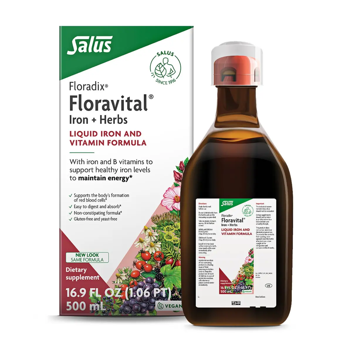 Floradix Floravital Liquid Iron Supplement, Vegan, Gluten-Free, 16.9 Fl Oz | Supports Iron Absorption & Energy - main product image