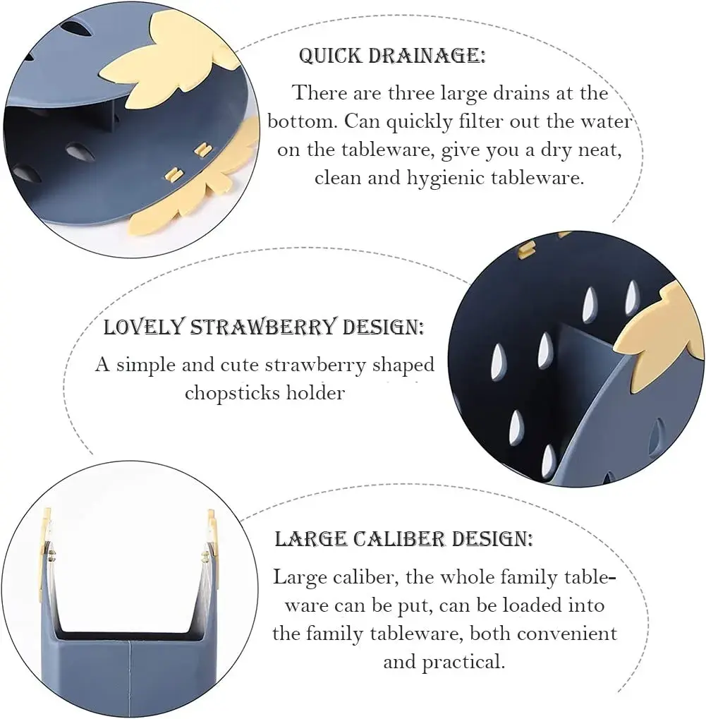 AKOAK Strawberry Chopsticks Stand Holder, Kitchen Utensil Organizer, Dark Blue | 14.3cm (5.63 inch) - view 6