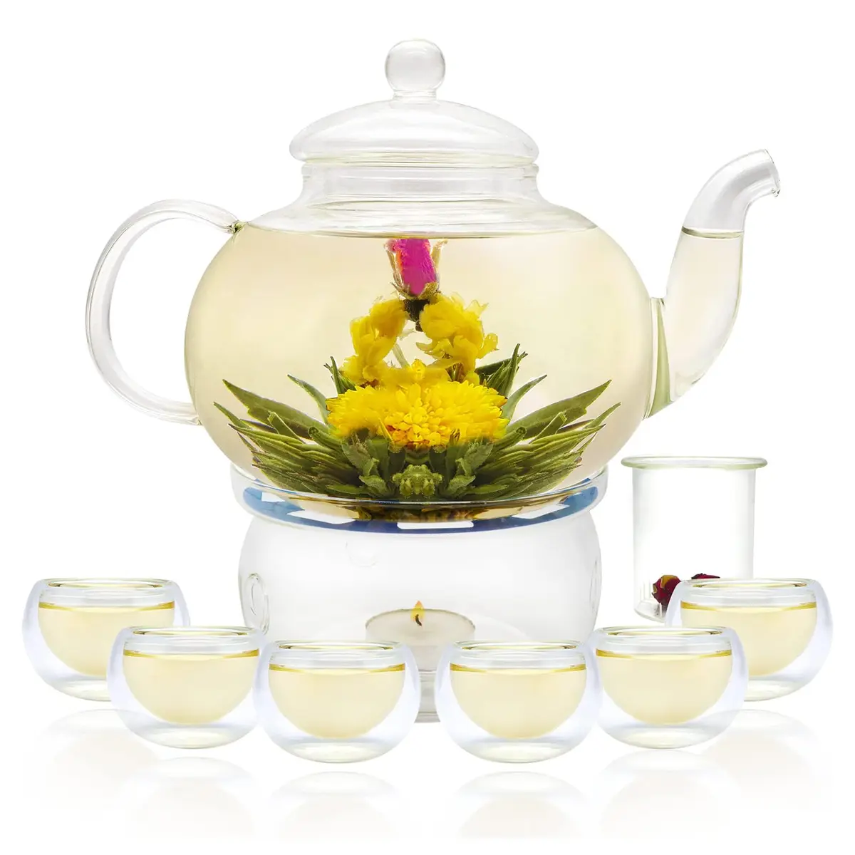 GURUDAR Glass Teapot Set, 800ML | Elegant Borosilicate Tea Maker with 6 Cups & Infuser - main product image