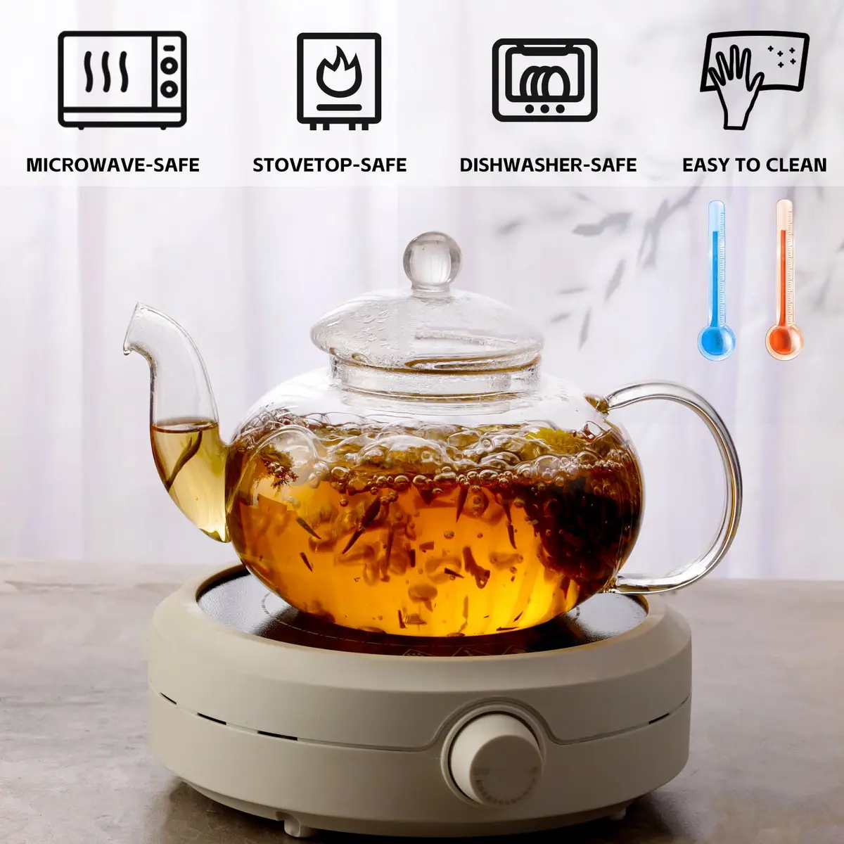 GURUDAR Glass Teapot Set, 800ML | Elegant Borosilicate Tea Maker with 6 Cups & Infuser - view 6