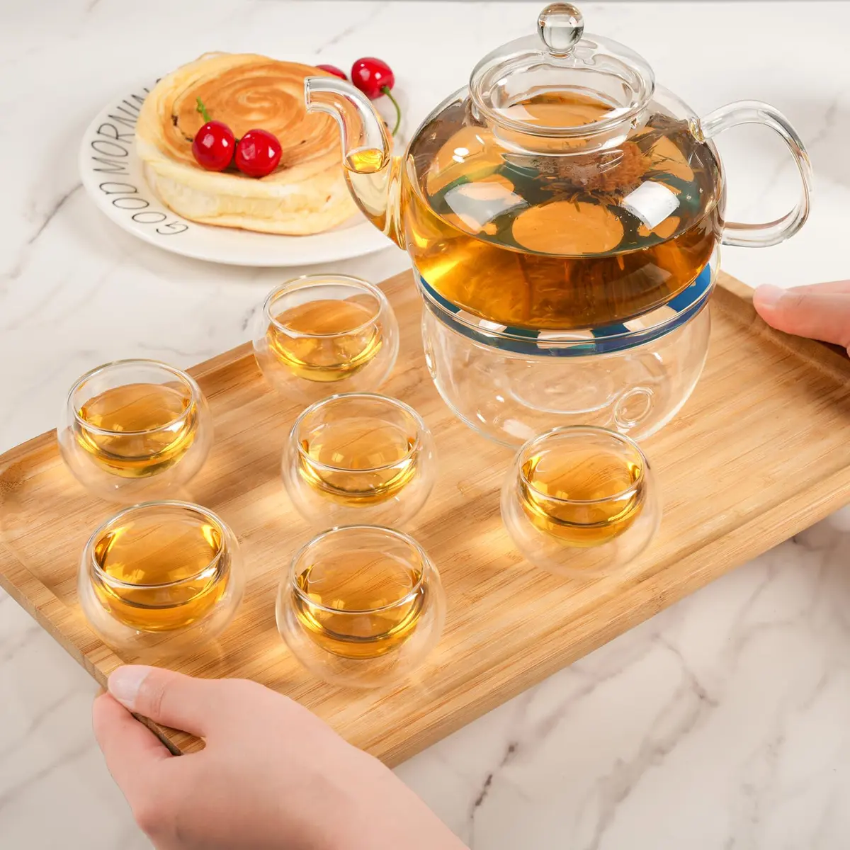 GURUDAR Glass Teapot Set, 800ML | Elegant Borosilicate Tea Maker with 6 Cups & Infuser - view 9