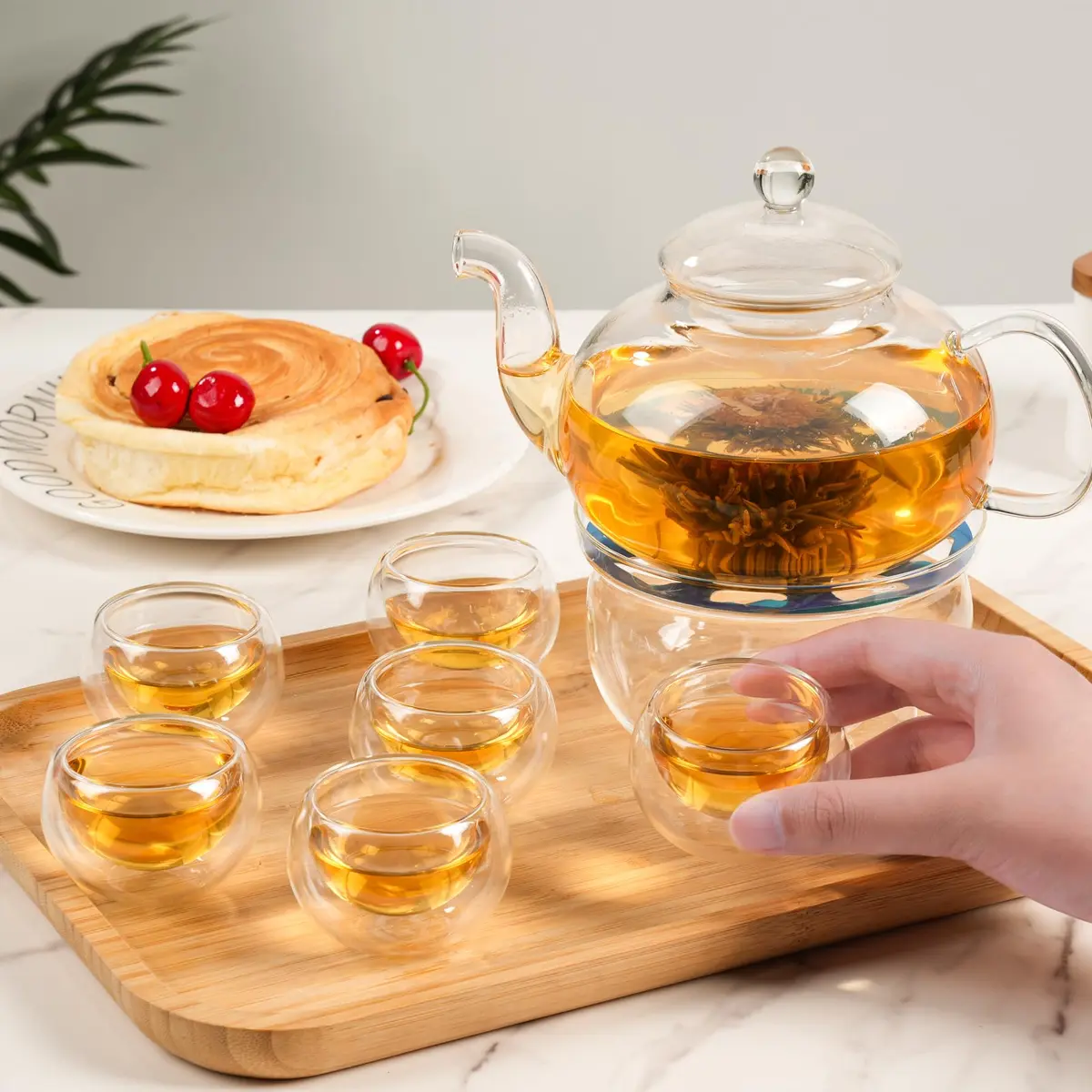 GURUDAR Glass Teapot Set, 800ML | Elegant Borosilicate Tea Maker with 6 Cups & Infuser - view 3