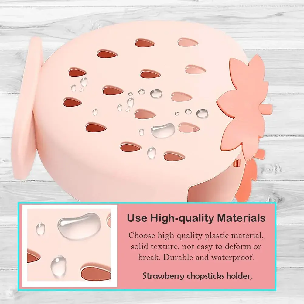 AKOAK Strawberry Cutlery Holder Stand, Plastic Utensil Organizer with Drains, 18 cm (7.1 inch) Height | Light Pink - view 5