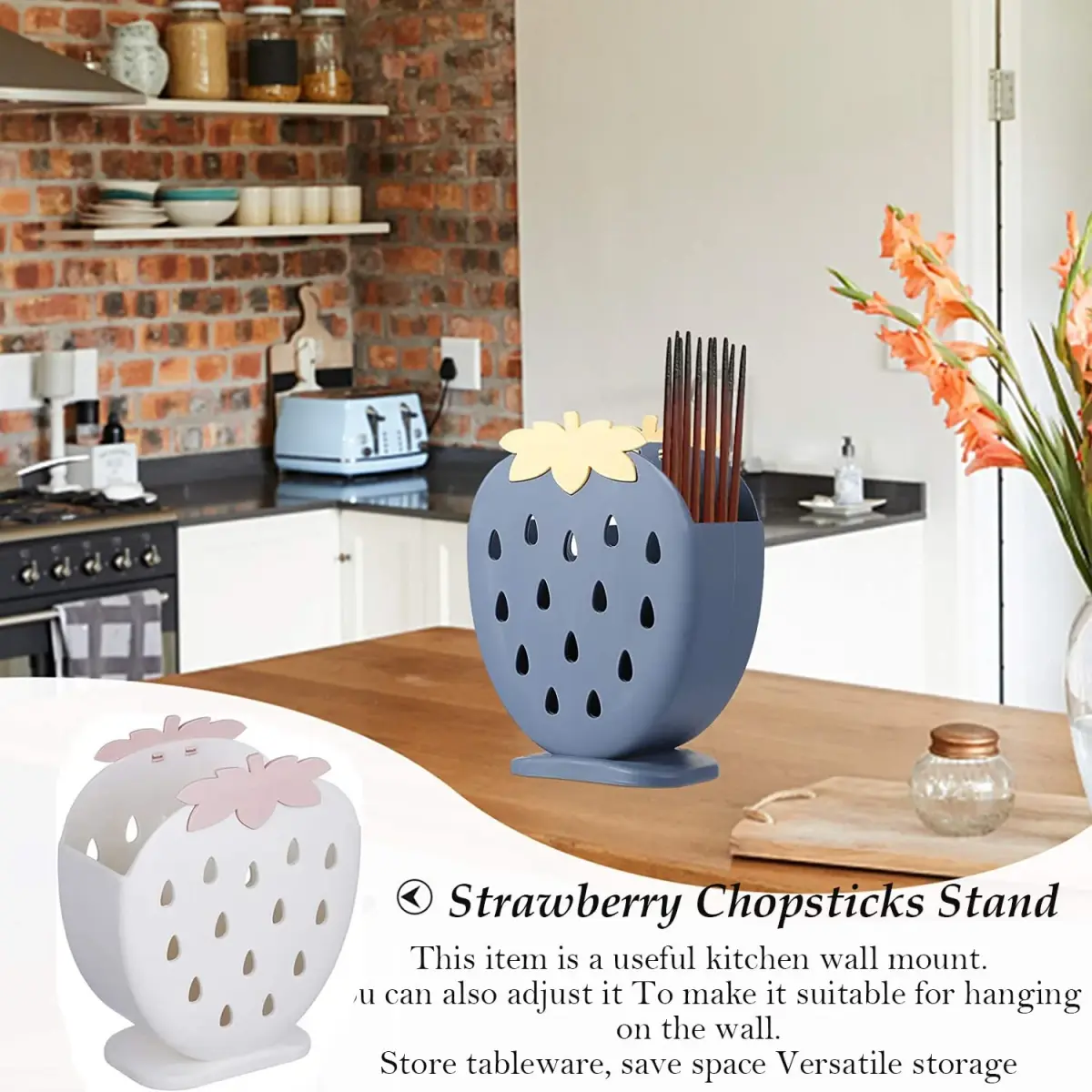 AKOAK Strawberry Chopsticks Stand Cutlery Holder 14.3cm (5.63 inch) | Dries Utensils Fast - view 4