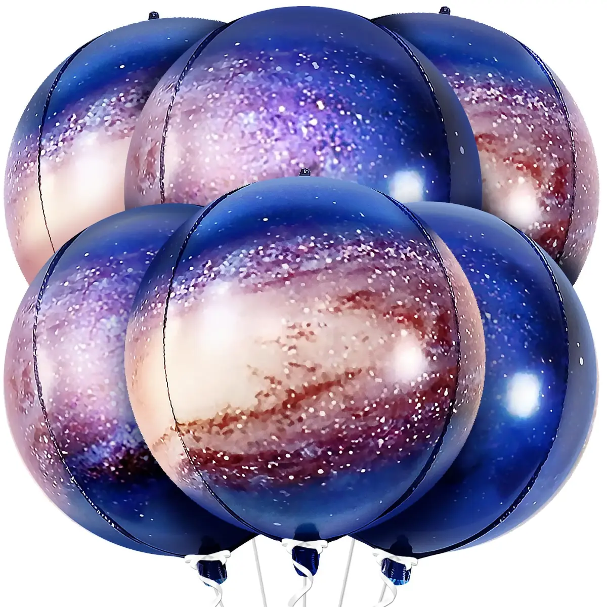 KatchOn 22 Inch Galaxy Balloons (Pack of 6) | 360 Degree 4D Round Sphere Mylar Foil Balloons for Space Themed Party Decorations - main product image