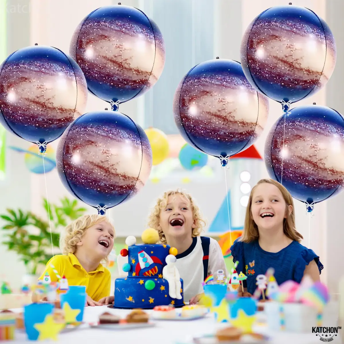 KatchOn 22 Inch Galaxy Balloons (Pack of 6) | 360 Degree 4D Round Sphere Mylar Foil Balloons for Space Themed Party Decorations - view 5